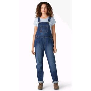Dickies Womens Boyfriend Bib Overalls Dark Wash Denim Stretch Size Small